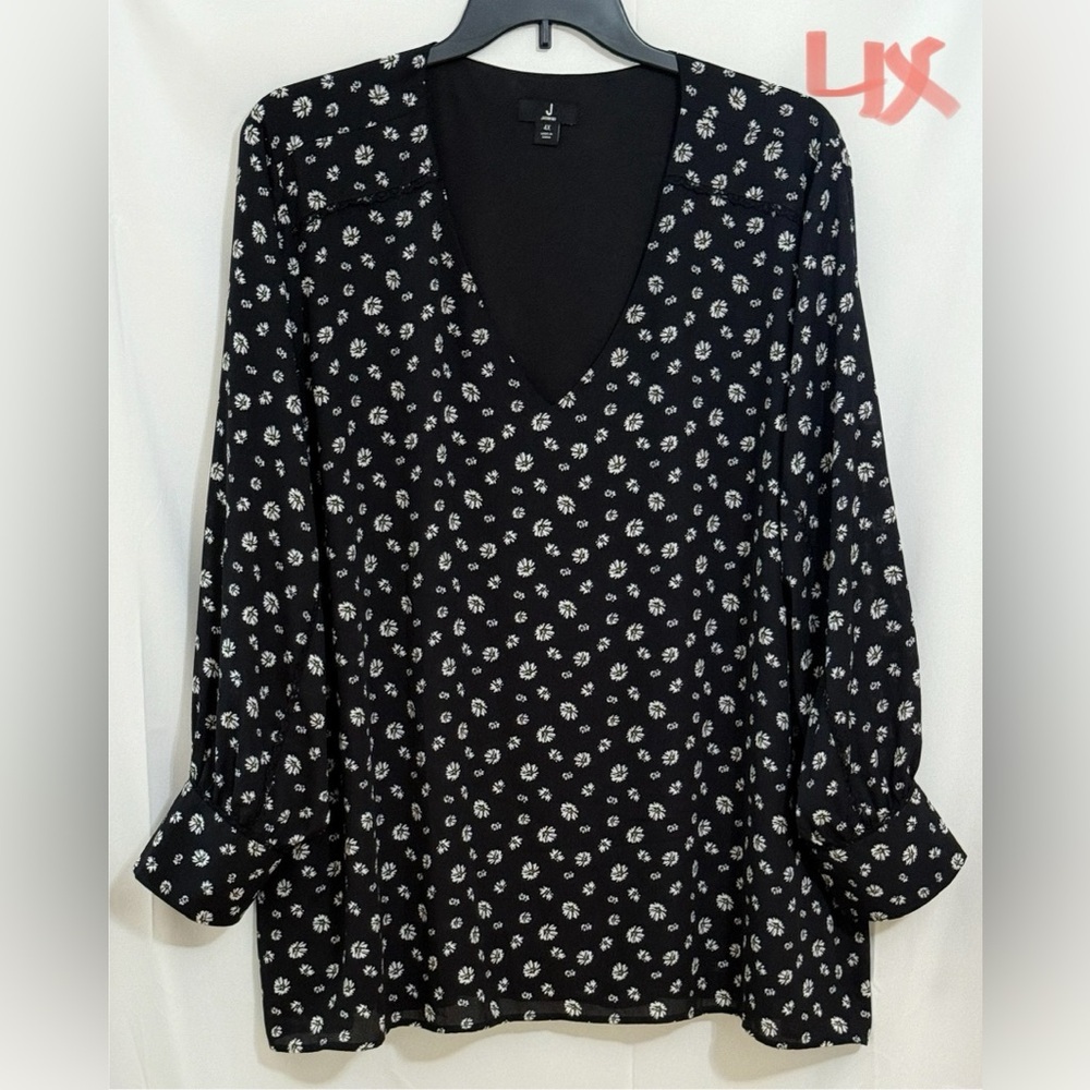 Jason Wu Black Floral Blouse with Elegant V-Neck - Picture 1 of 2